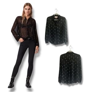 Philosophy Women's Black Beagle Puppies Print Sheer Button Down Shirt